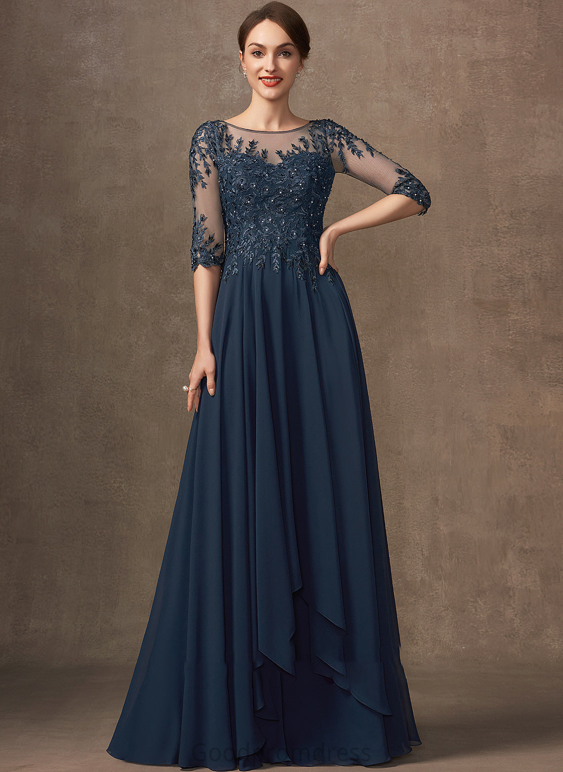 Dress Neck Sequins Scoop of A-Line With Beading Floor-Length Mother Emmalee Lace Chiffon Mother of the Bride Dresses Bride the