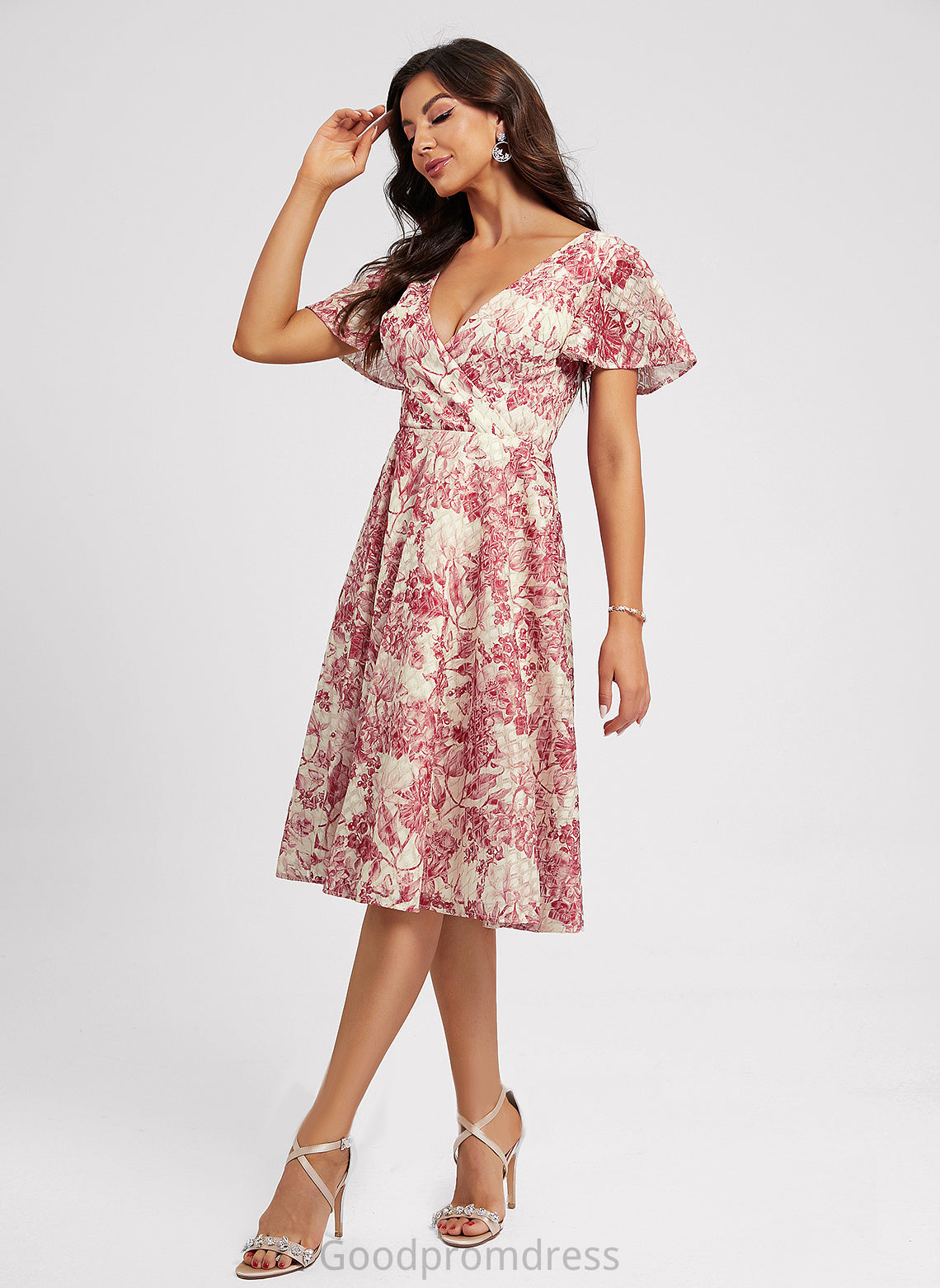 Knee-Length Dress V-neck Kaylah Cocktail Dresses Lace With A-Line Flower(s) Cocktail