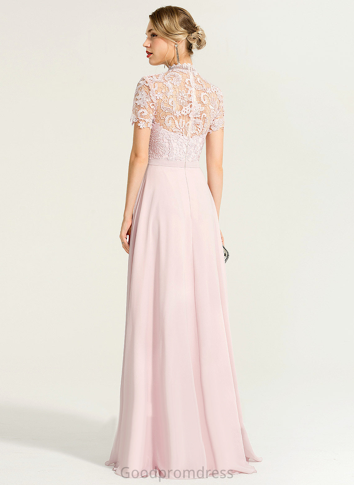 A-Line Neck With Prom Dresses High Sequins Chiffon Jemima Lace Floor-Length