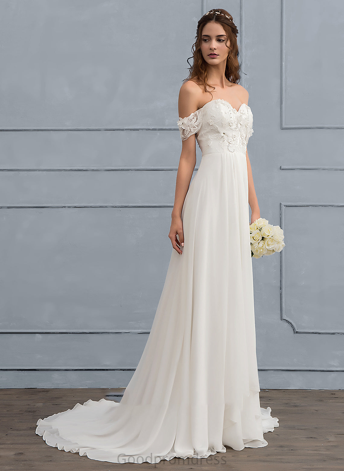 Sweep Chiffon Lace Dress With Shania Train Beading Wedding Dresses A-Line Wedding Flower(s)