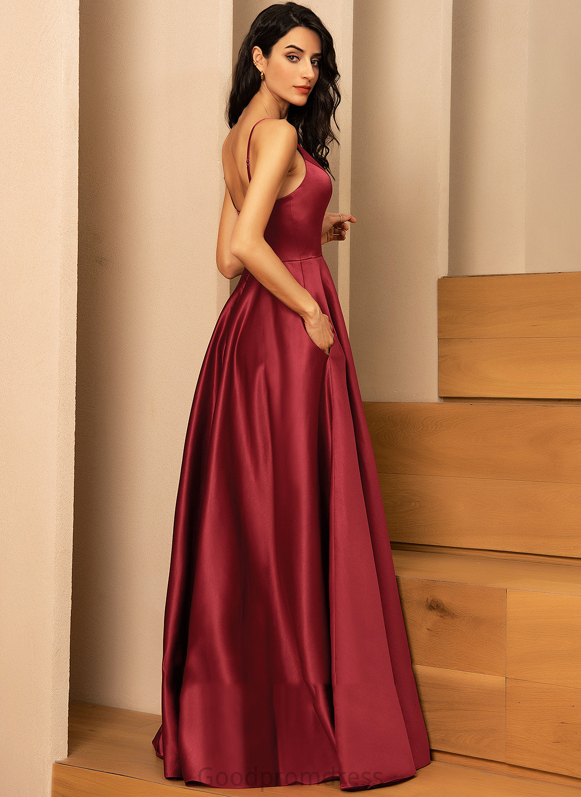 Satin Lindsey A-line Dresses Formal Dresses V-Neck