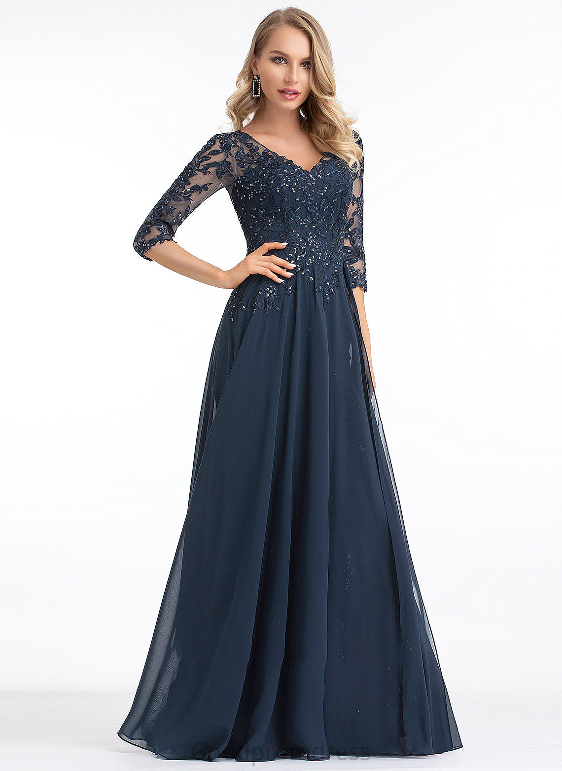 A-Line Sequins Floor-Length V-neck With Jaiden Prom Dresses Chiffon