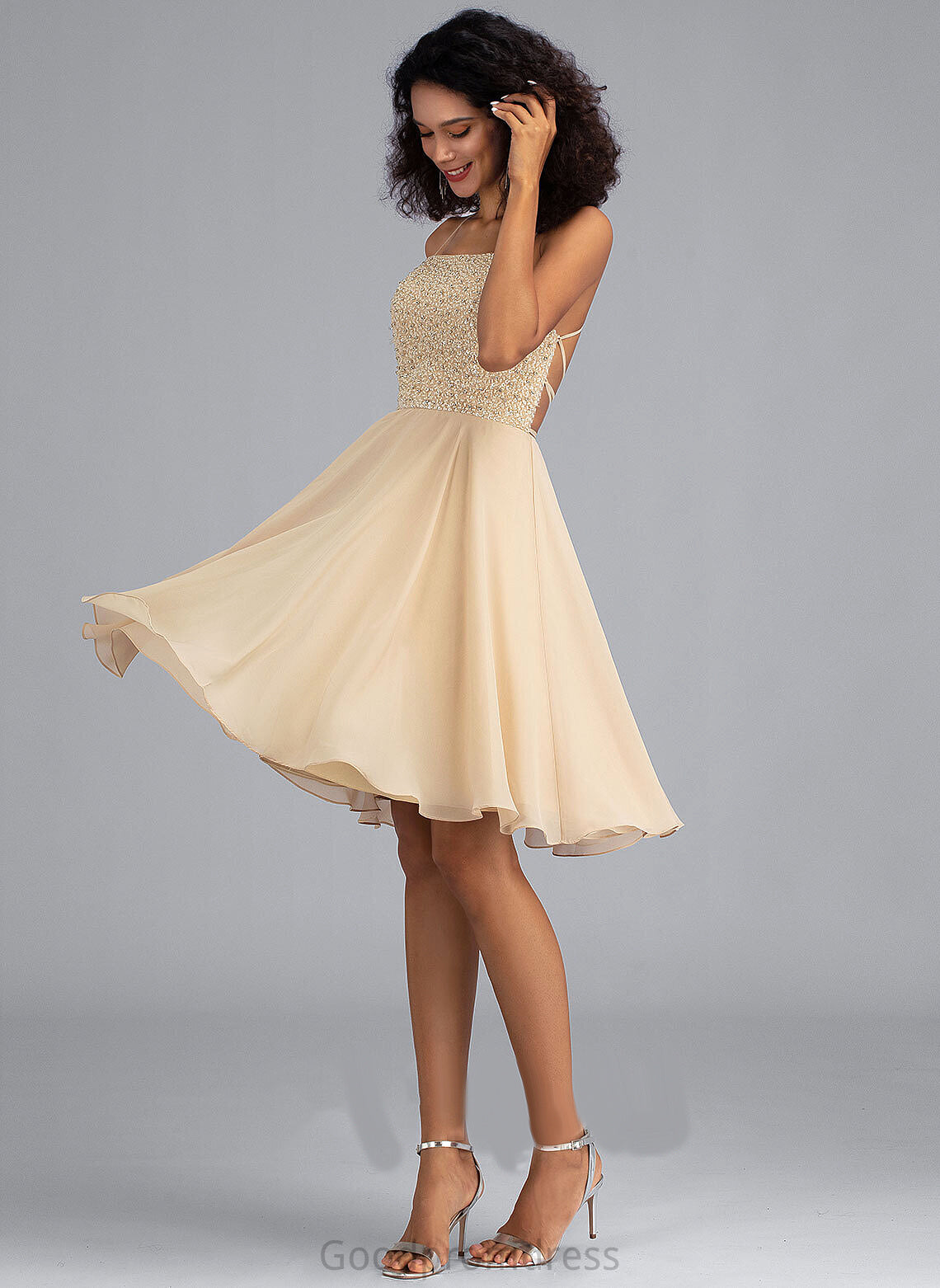 Homecoming Sequins Dress A-Line Chiffon With Knee-Length Neckline Homecoming Dresses Beading Janiyah Square