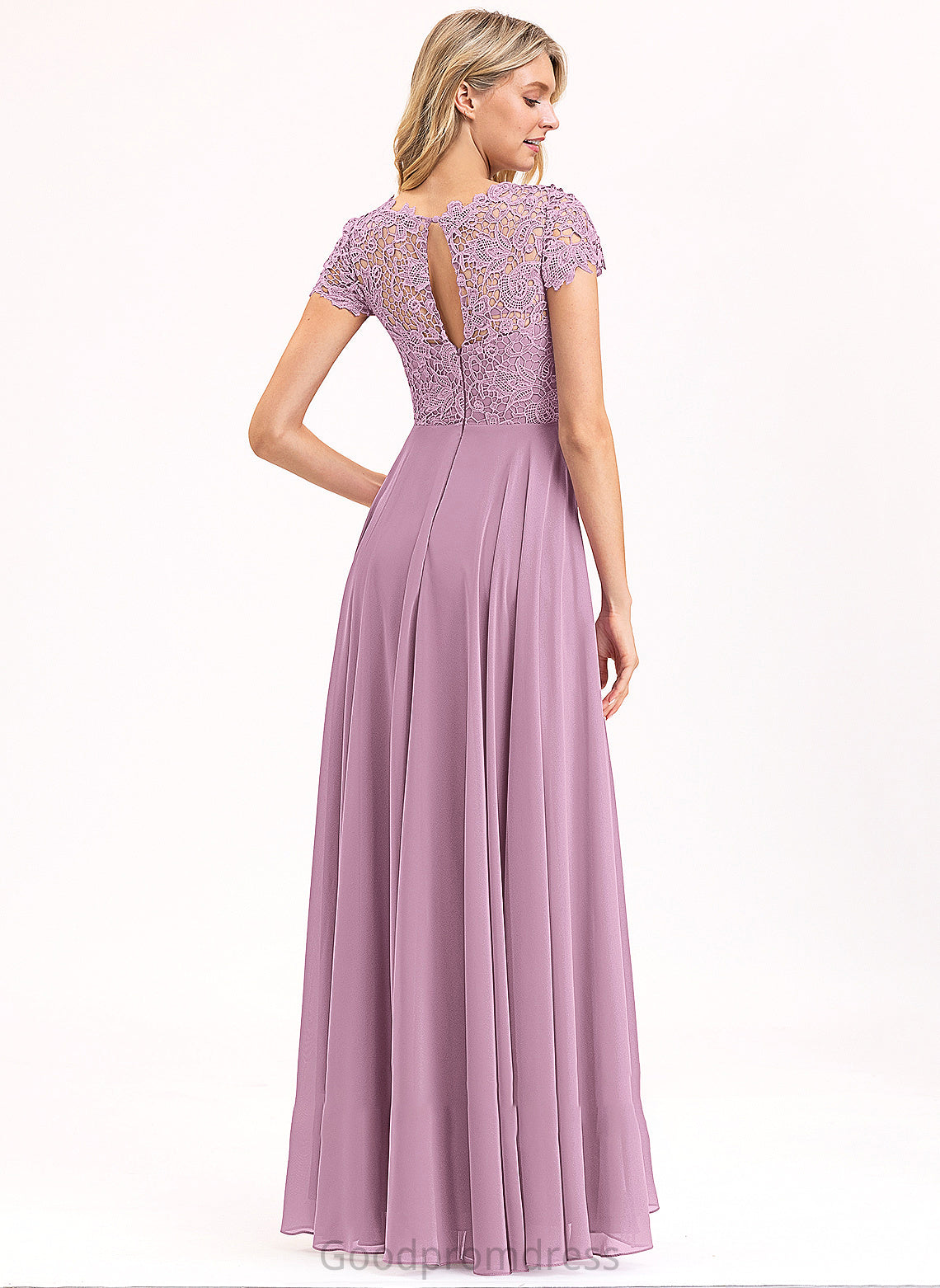 Scoop Floor-Length Pockets With A-Line Neck Liz Chiffon Prom Dresses Lace