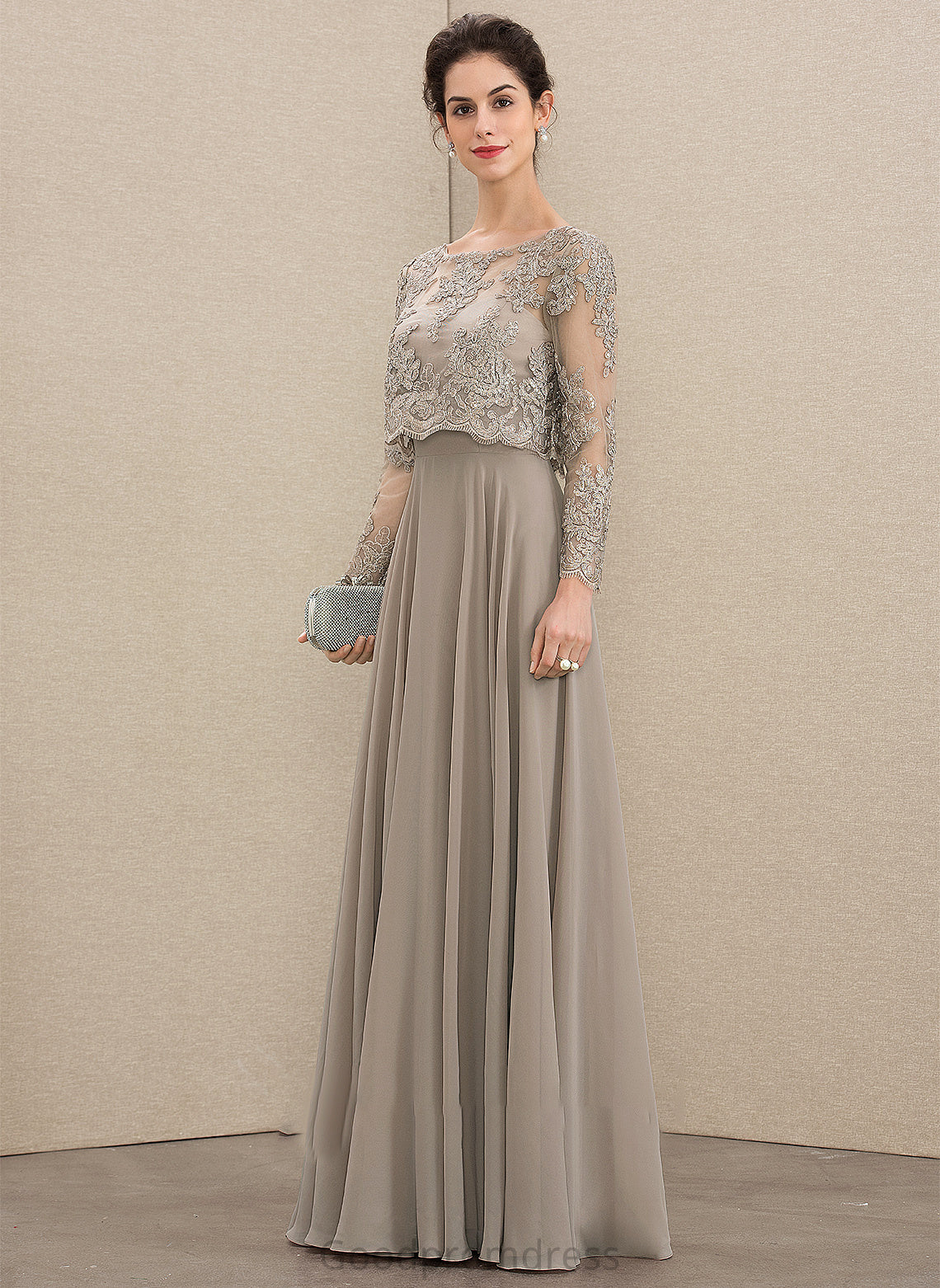 With Bride the Scoop Mother of Mother of the Bride Dresses Neck Floor-Length Dress Sequins Teagan Lace A-Line Chiffon