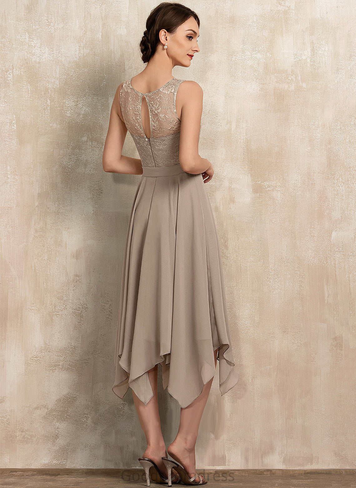 Chiffon A-Line Bride Bow(s) Dress With the Mother of the Bride Dresses Scoop Carolyn Neck Mother Tea-Length of Lace