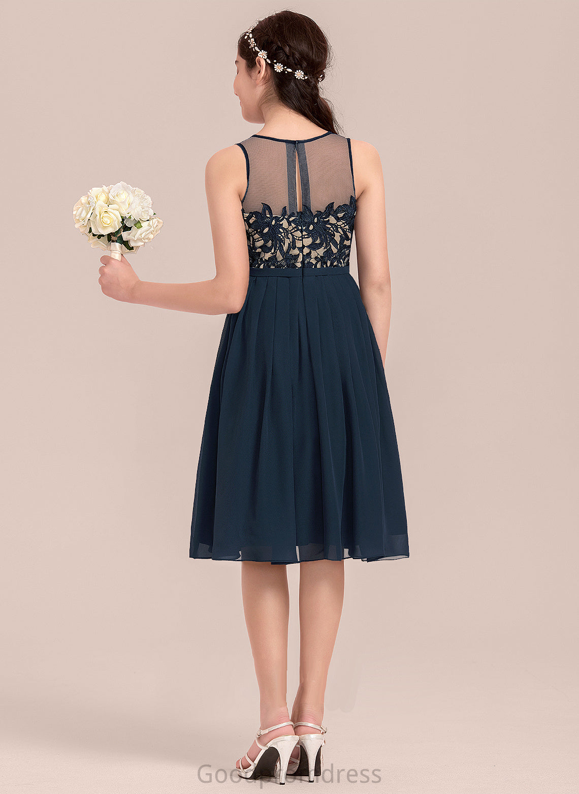 Scoop Catalina Chiffon Neck A-Line Junior Bridesmaid Dresses Knee-Length