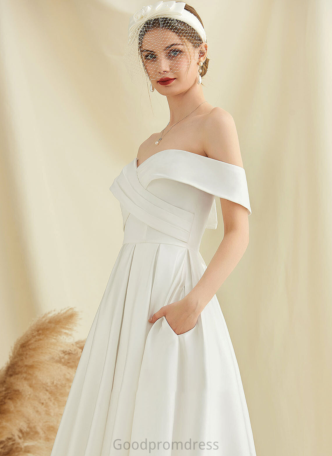 Wedding Dresses With Pockets Dress A-Line Satin Tea-Length Wedding Annika