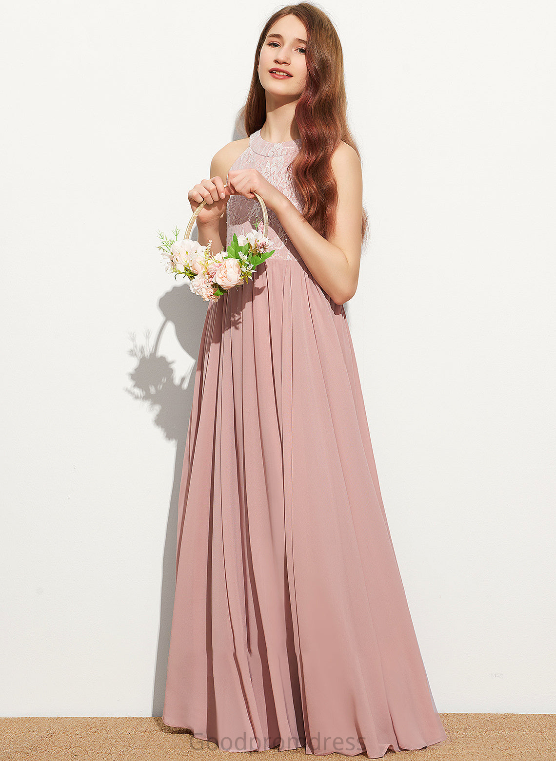 Sequins Lace Destinee Scoop With Floor-Length A-Line Neck Chiffon Junior Bridesmaid Dresses