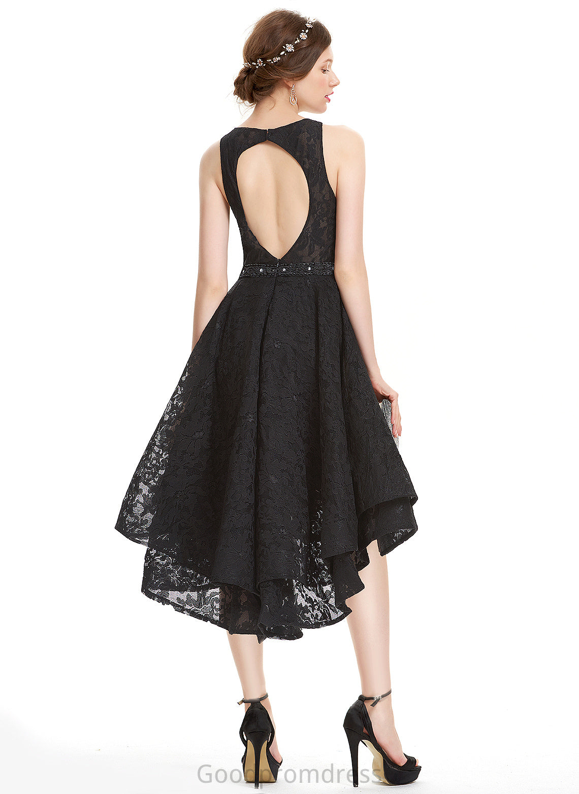 Lace A-Line Asymmetrical Beading Homecoming Dresses Neck With Dress Lace Scoop Lydia Homecoming