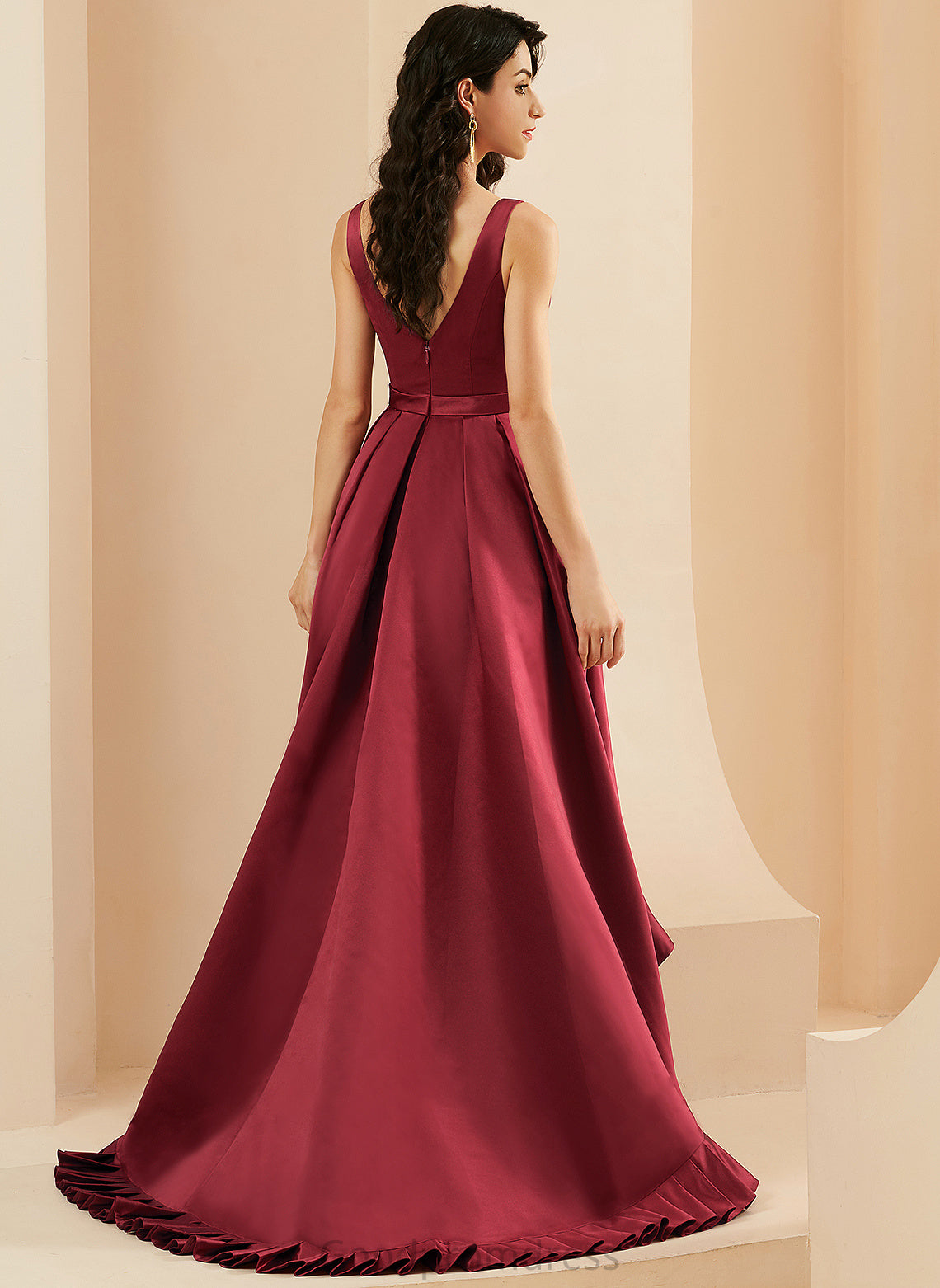 Asymmetrical Satin Ball-Gown/Princess With V-neck Pockets Jan Prom Dresses