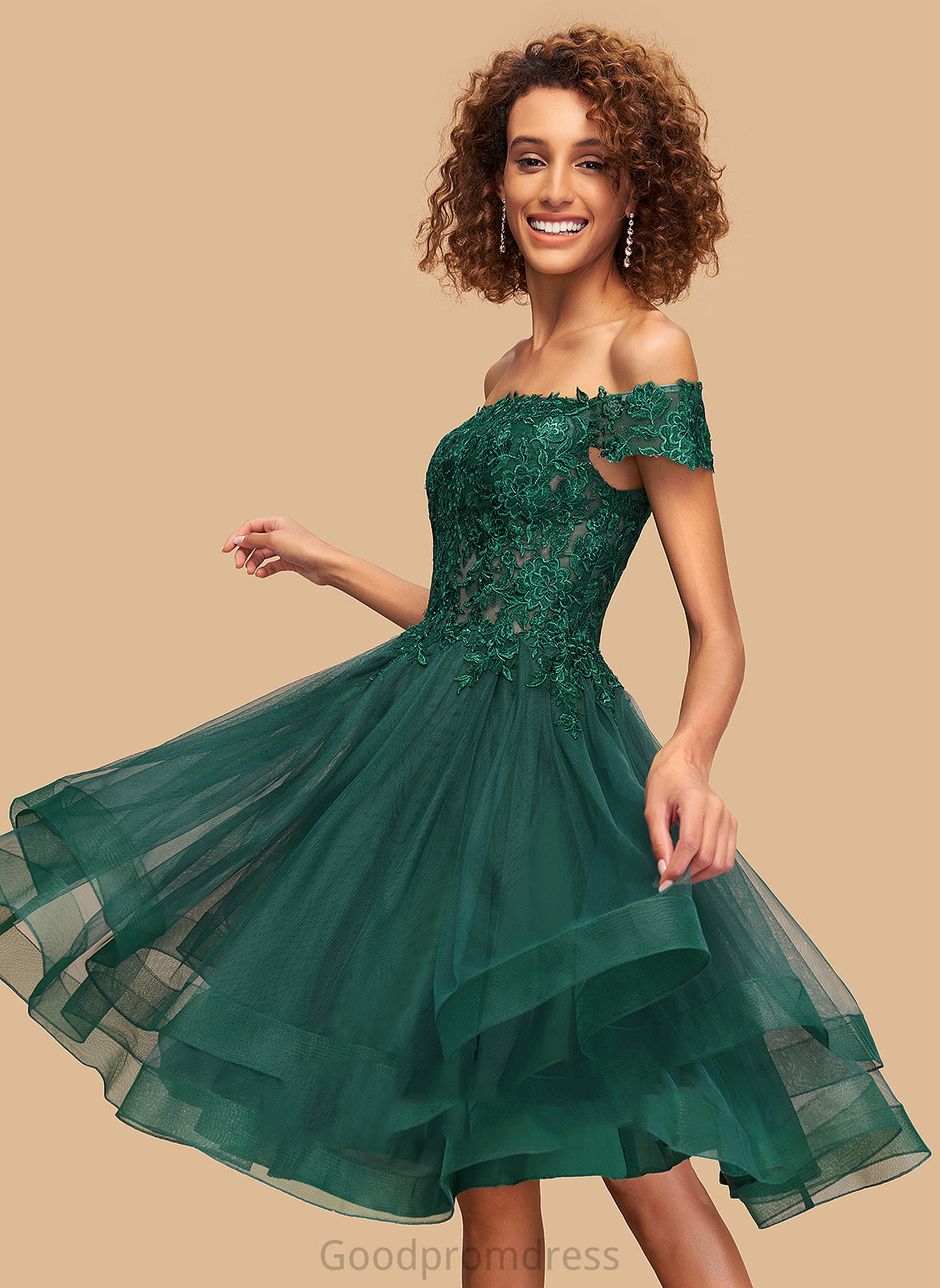 With Dress Homecoming A-Line Lace Deanna Homecoming Dresses Knee-Length Tulle Off-the-Shoulder