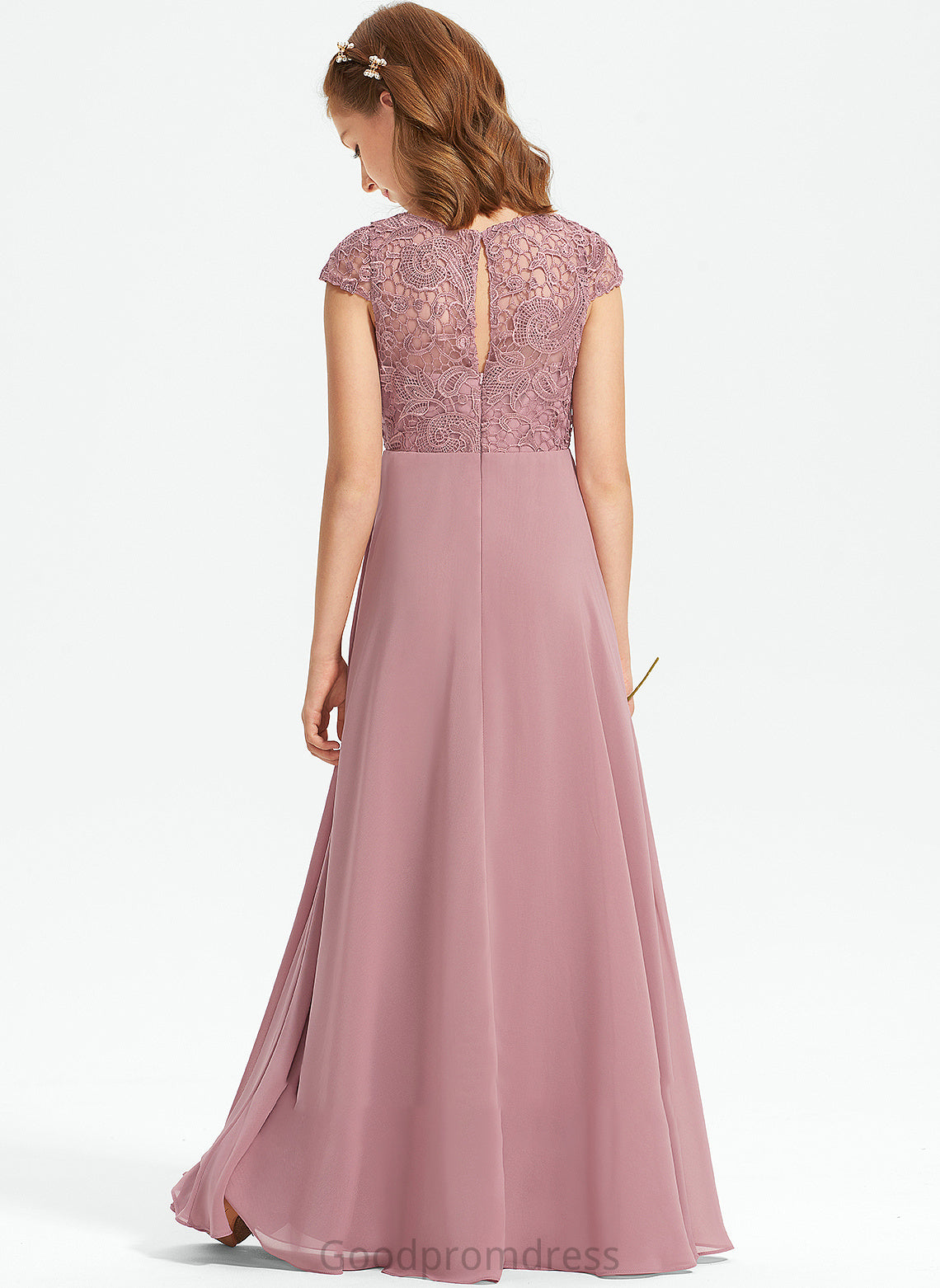 Scoop Chiffon Junior Bridesmaid Dresses Neck Lace Sam A-Line Floor-Length