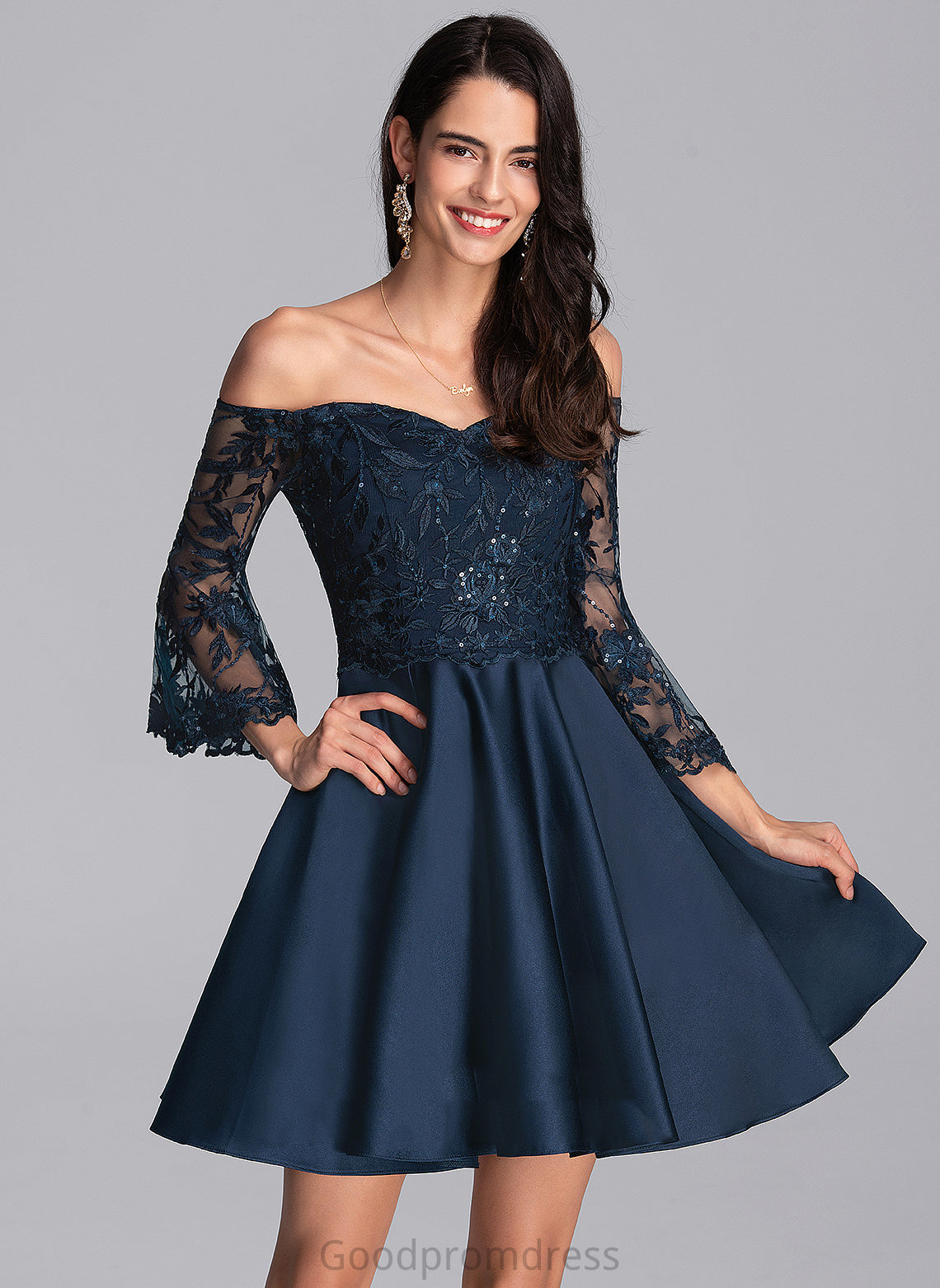 Homecoming Dresses Athena Dress Lace With A-Line Short/Mini Off-the-Shoulder Homecoming Satin