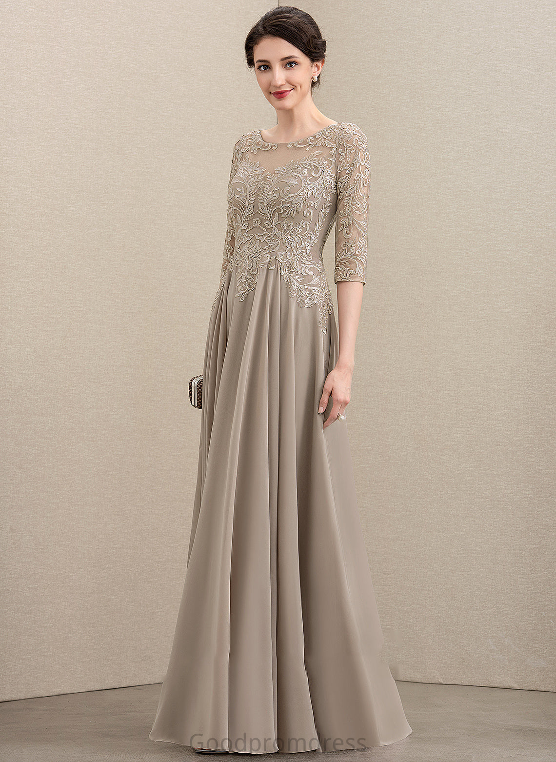 A-Line Chiffon Mother Sequins the Mother of the Bride Dresses With Dress Lace Scoop Floor-Length Makenna of Bride Neck