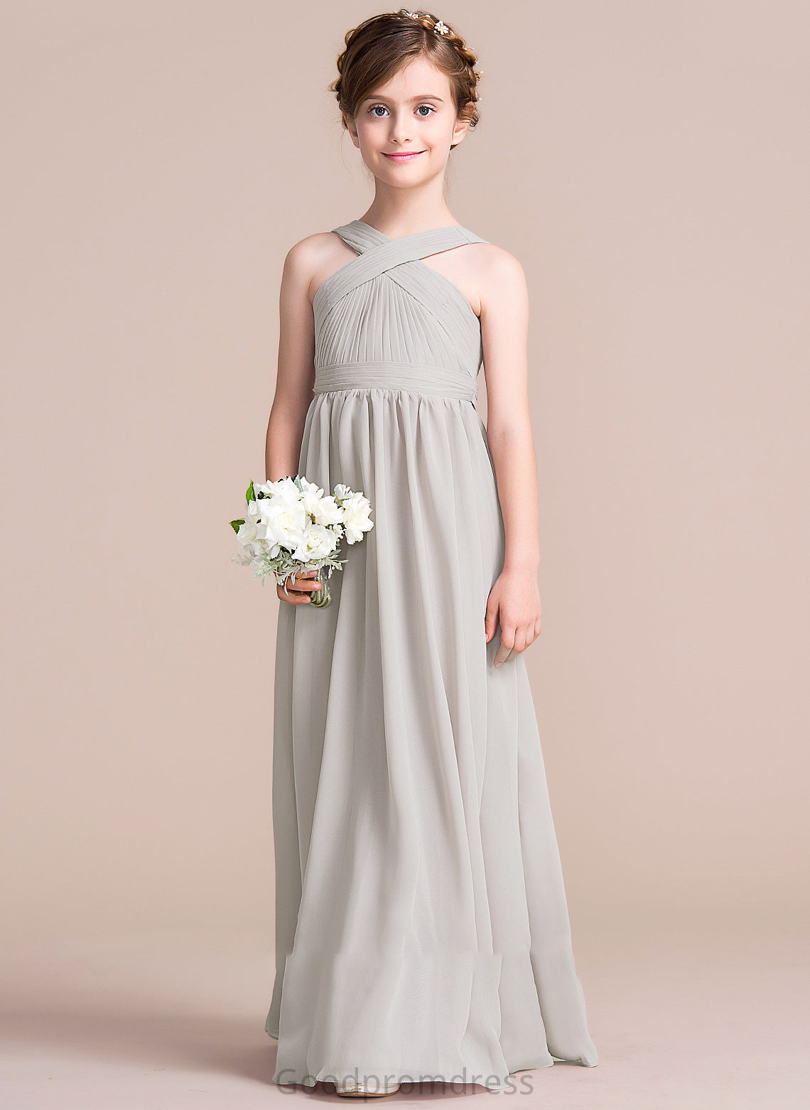 A-Line Bow(s) Floor-Length V-neck Lorelei With Junior Bridesmaid Dresses Chiffon Ruffle