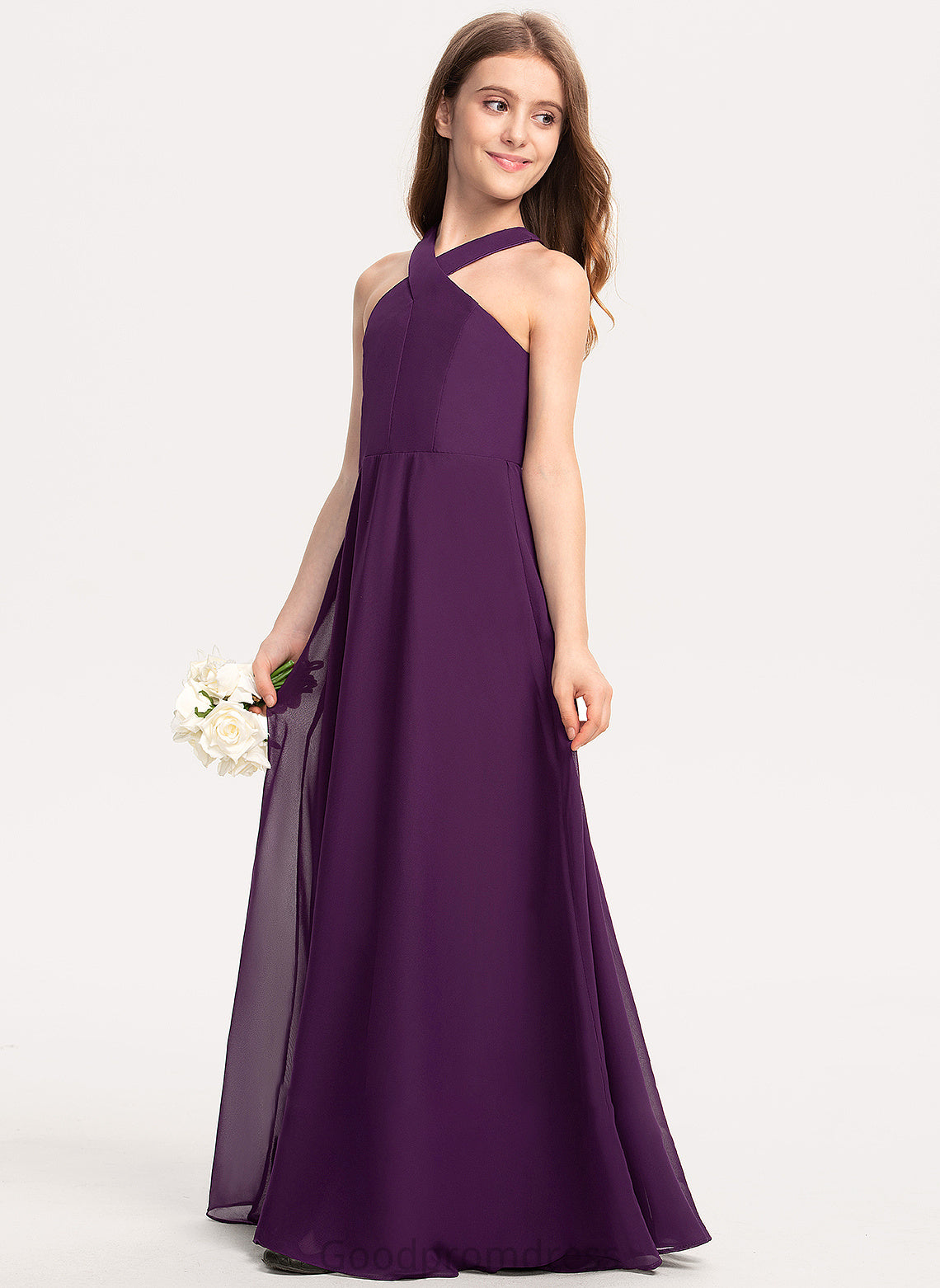 Floor-Length A-Line Hillary Junior Bridesmaid Dresses V-neck Chiffon