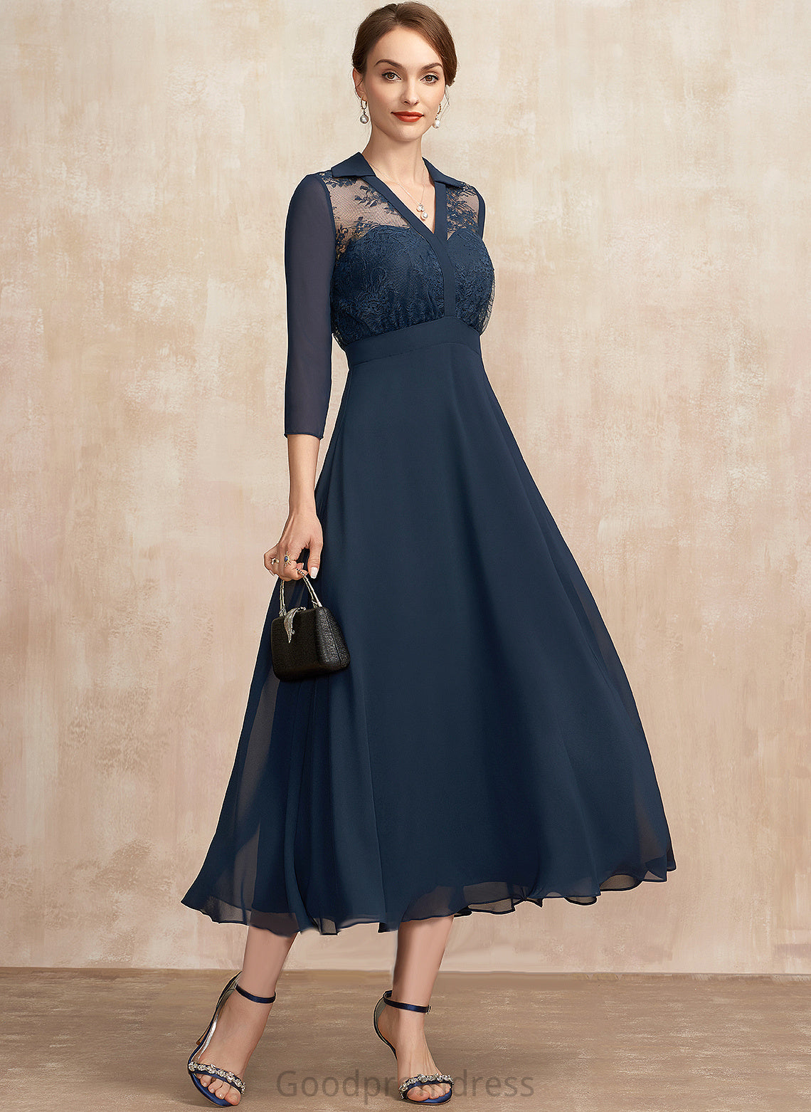 Cocktail A-Line Abigail Chiffon Cocktail Dresses Dress Lace V-neck Tea-Length