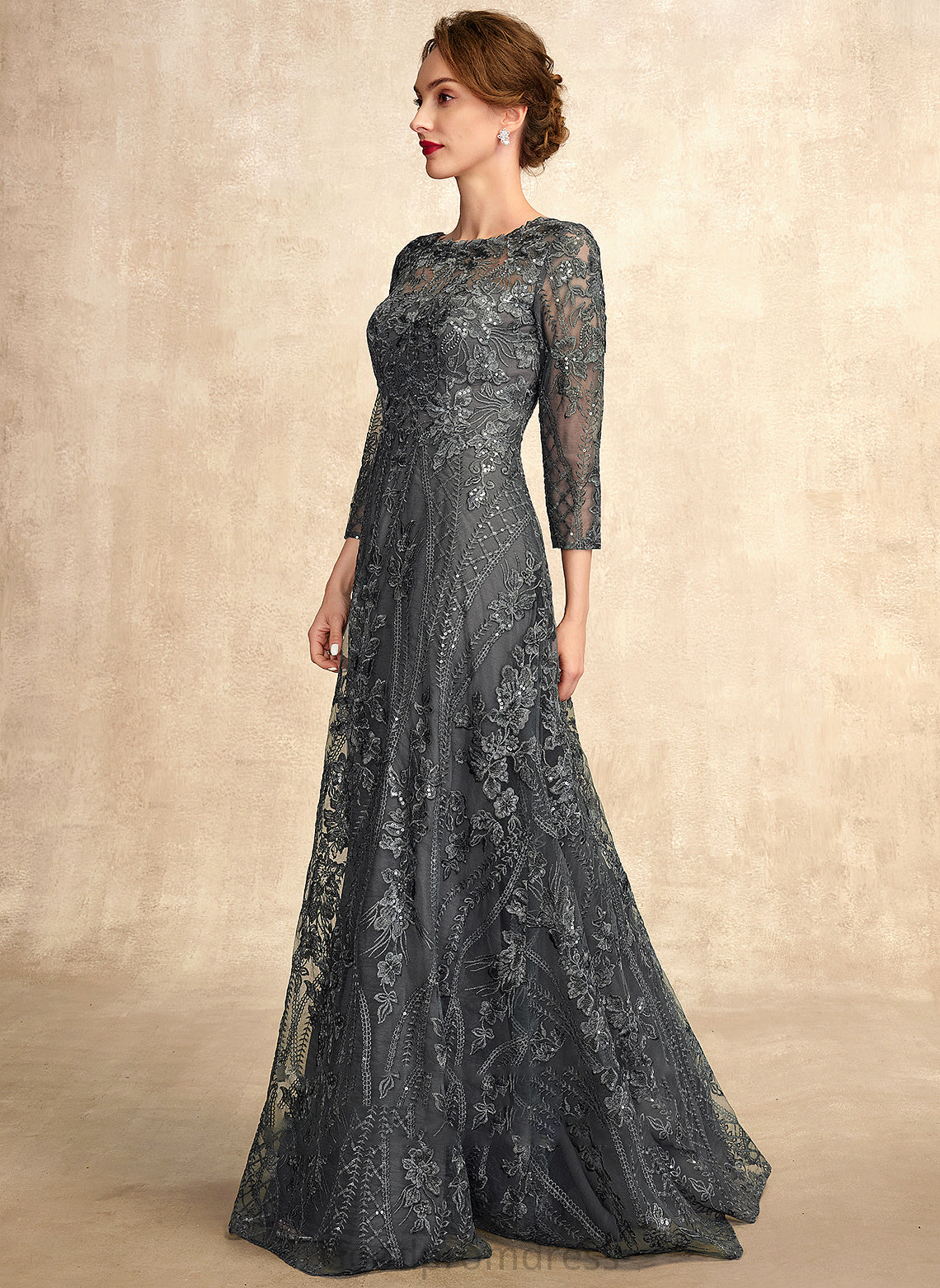 Scoop Lace Floor-Length Mother Sequins With Dress Neck A-Line Mother of the Bride Dresses the Jazmine of Bride