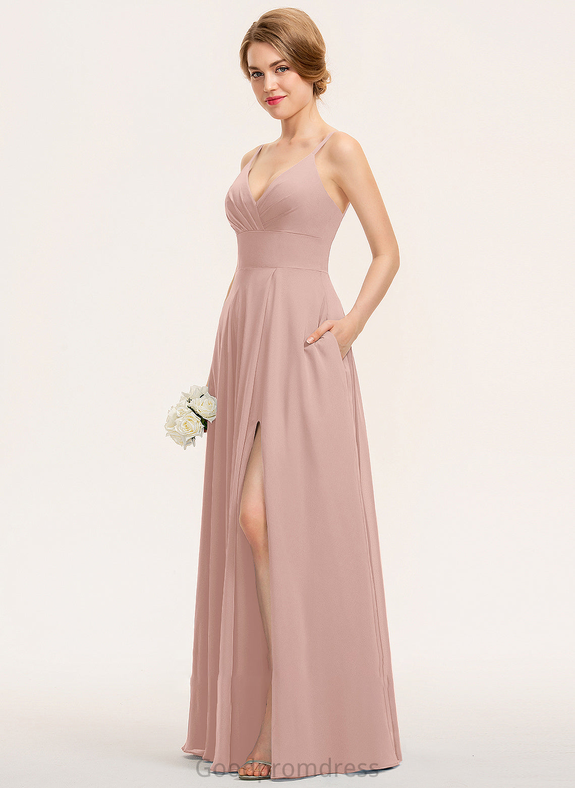 Prom Dresses Pockets Allyson Floor-Length Chiffon With A-Line Ruffle V-neck