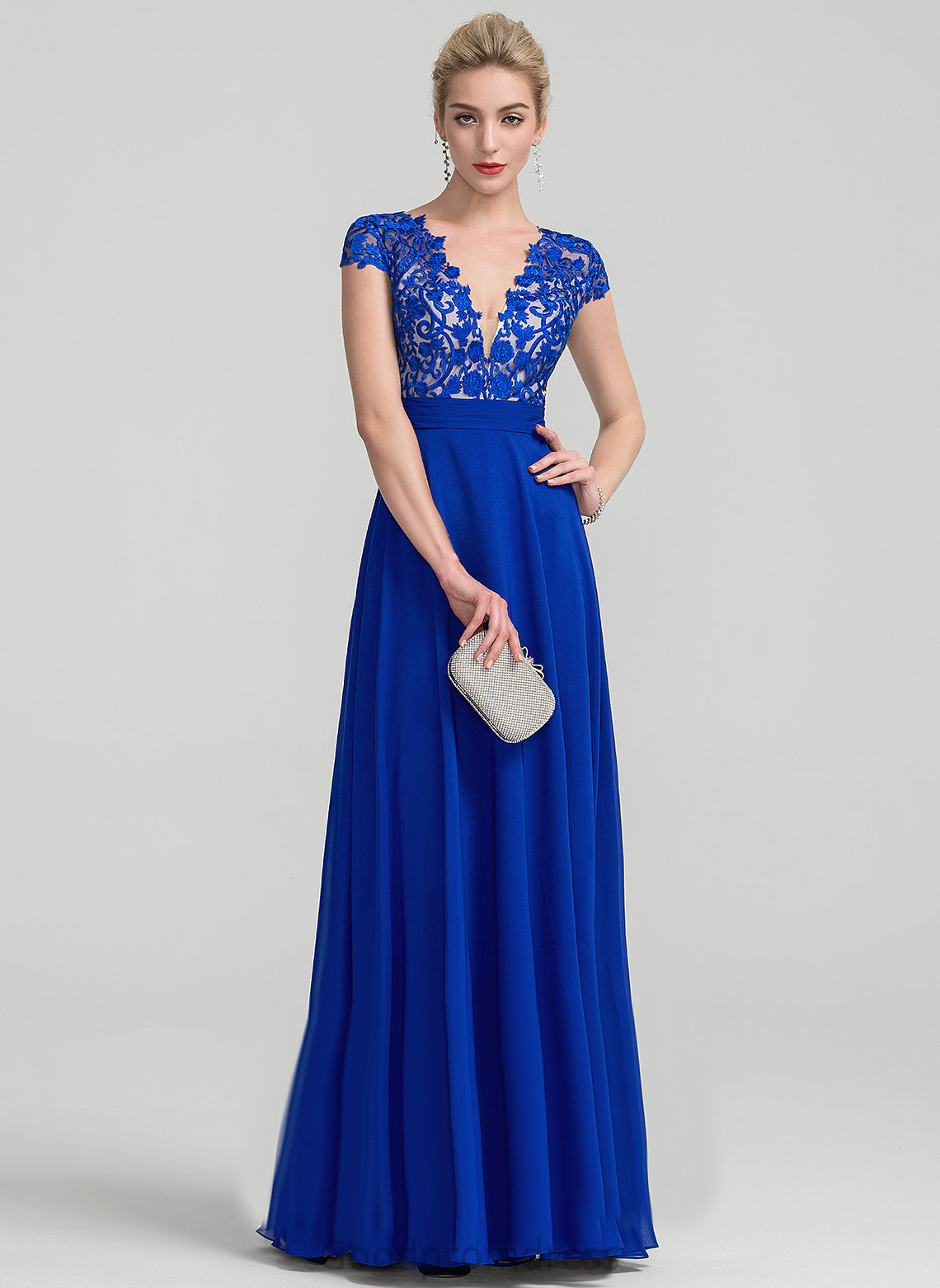 Lace Floor-Length A-Line Prom Dresses Chiffon Aleena V-neck