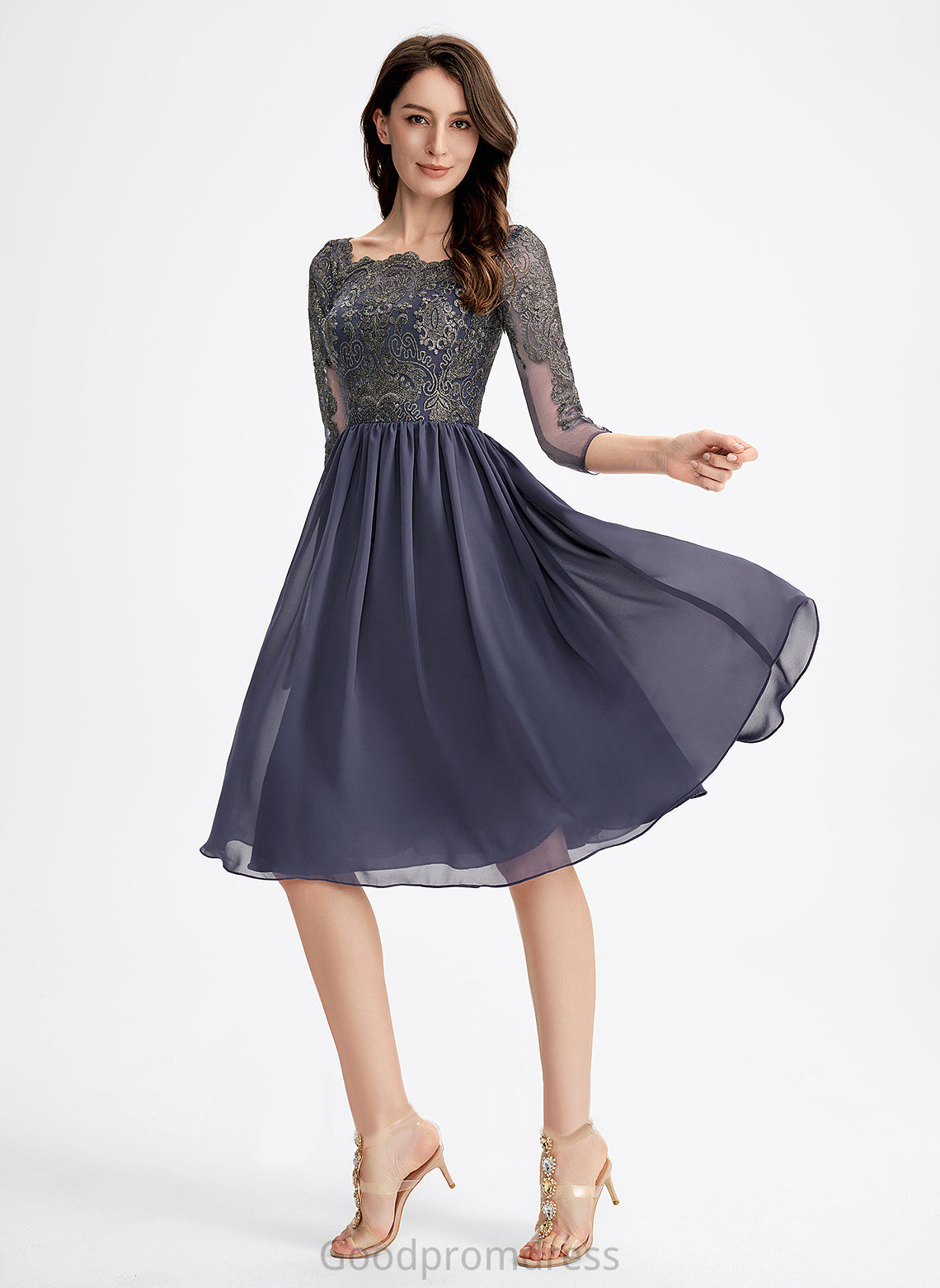 Lace Lace Cocktail Dresses A-Line Cocktail With Chiffon Neckline Knee-Length Square Dress Kayleigh