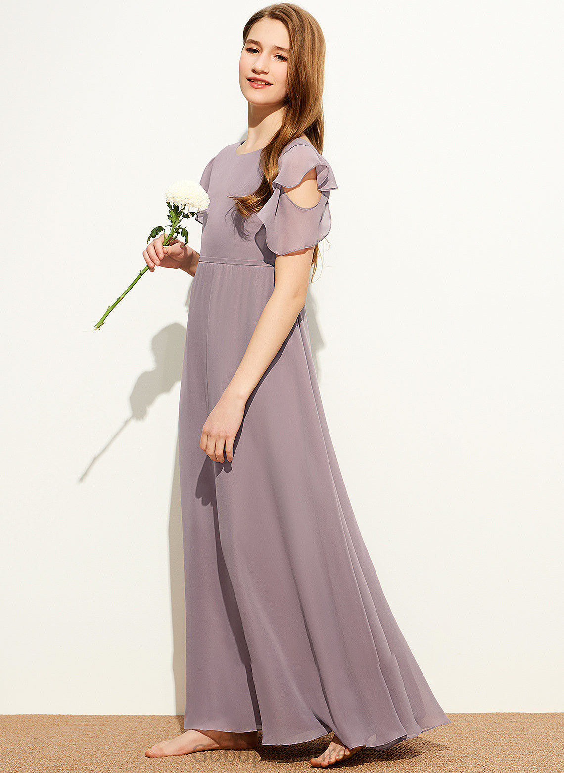 Chiffon Ruffles A-Line With Junior Bridesmaid Dresses Neck Cascading Scoop Floor-Length Abigayle