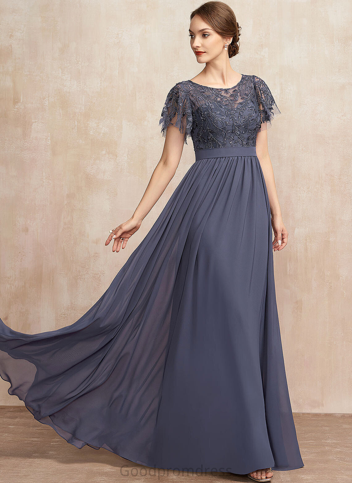 Scoop Mother Mother of the Bride Dresses Lace Sequins Sasha Neck Floor-Length A-Line With the Bride of Dress Chiffon