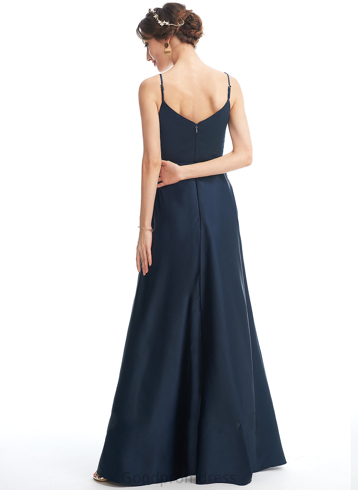 Floor-Length V-neck Fabric Silhouette Length A-Line SplitFront Pockets Embellishment Neckline Aliza A-Line/Princess Bridesmaid Dresses