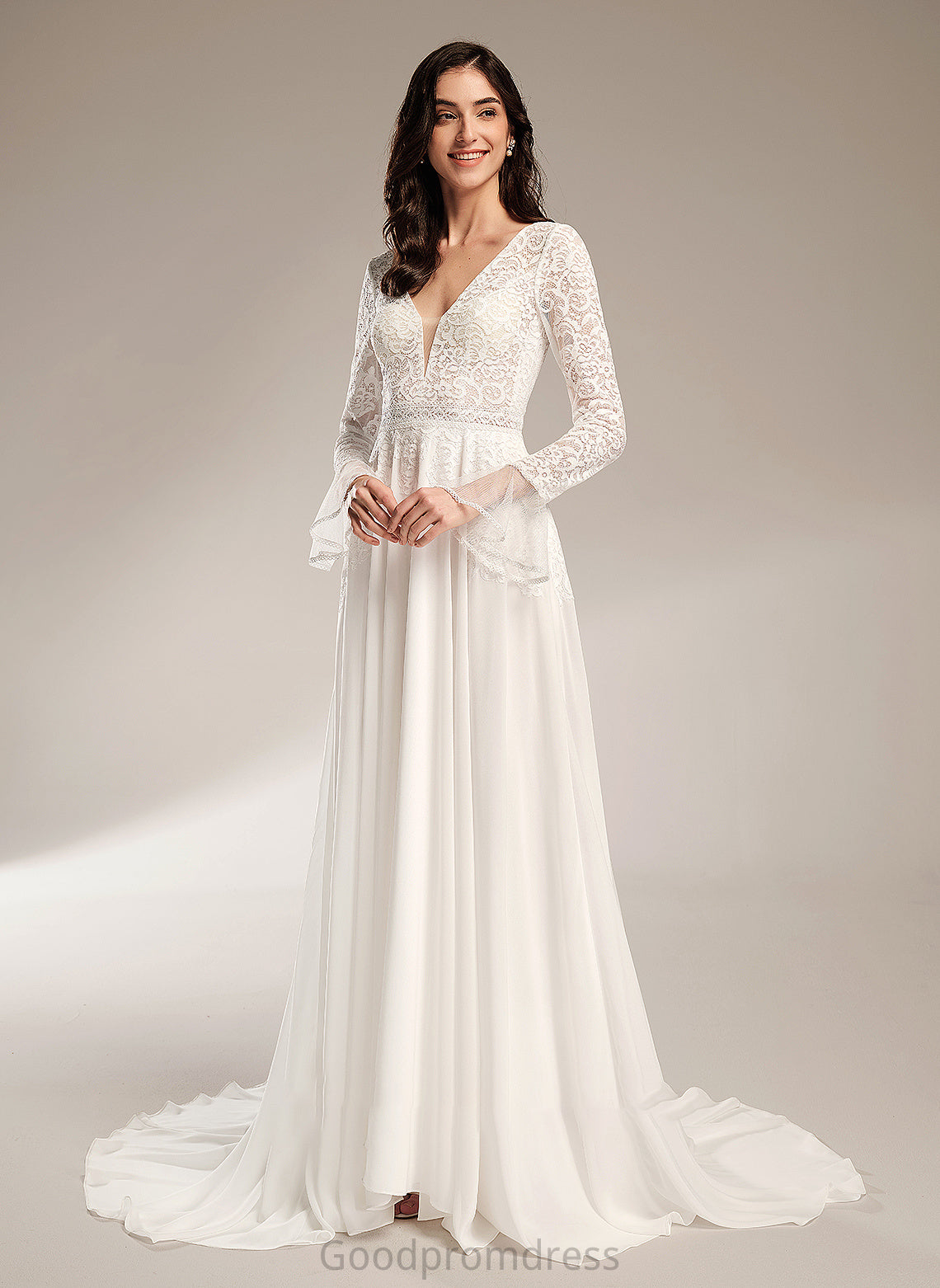 Wedding Dresses A-Line Train Wedding V-neck With Dress Charlee Ruffle Court