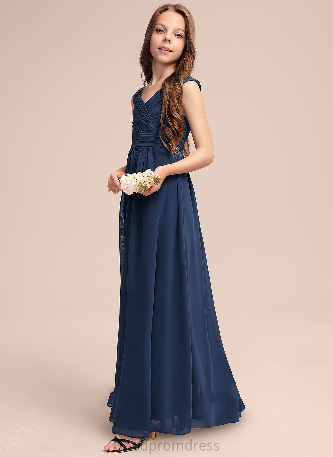 Off-the-Shoulder A-Line Floor-Length Breanna With Ruffles Junior Bridesmaid Dresses Chiffon