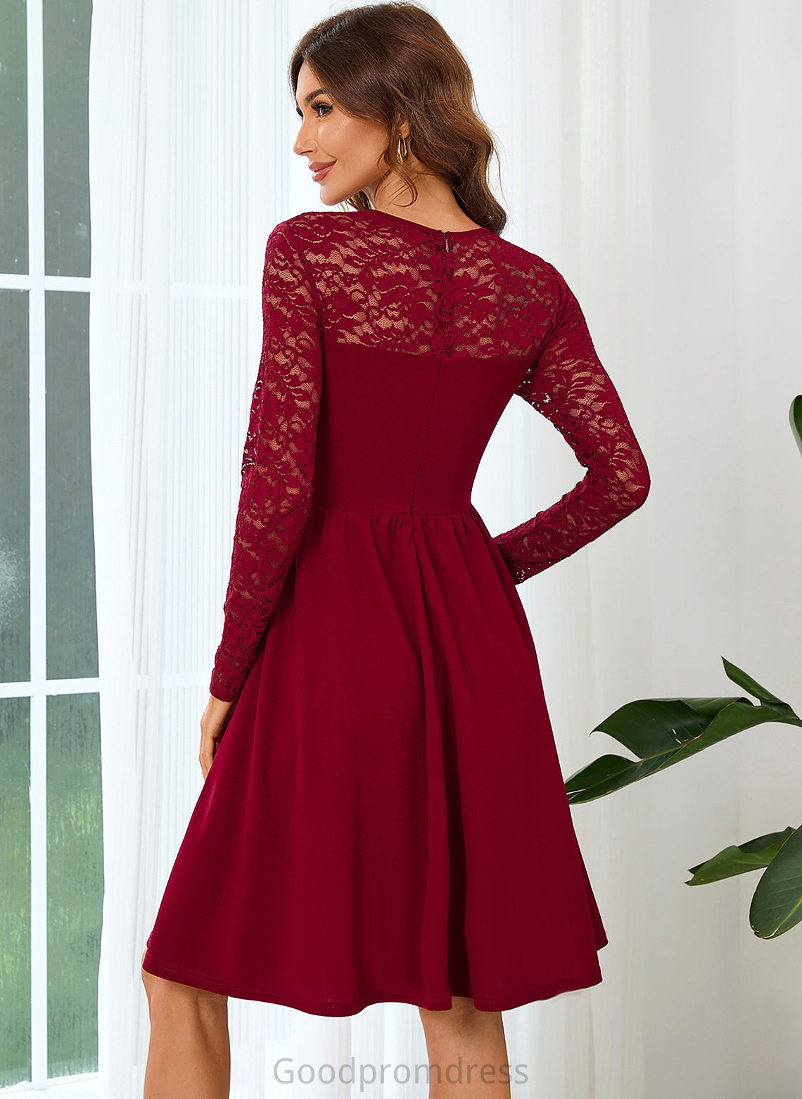 Neck Round Dresses Lucinda A-line Lace Sleeves Club Dresses Blends Long Cotton Mini Elegant