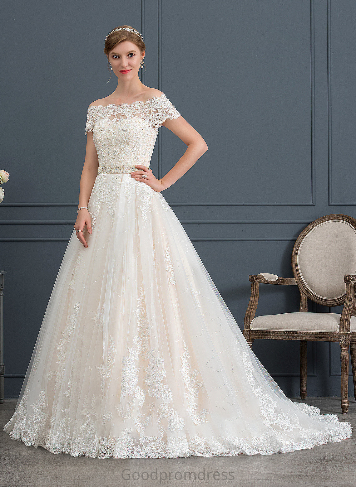 Avery Tulle Beading Wedding Wedding Dresses Sequins Ball-Gown/Princess Train Court With Dress