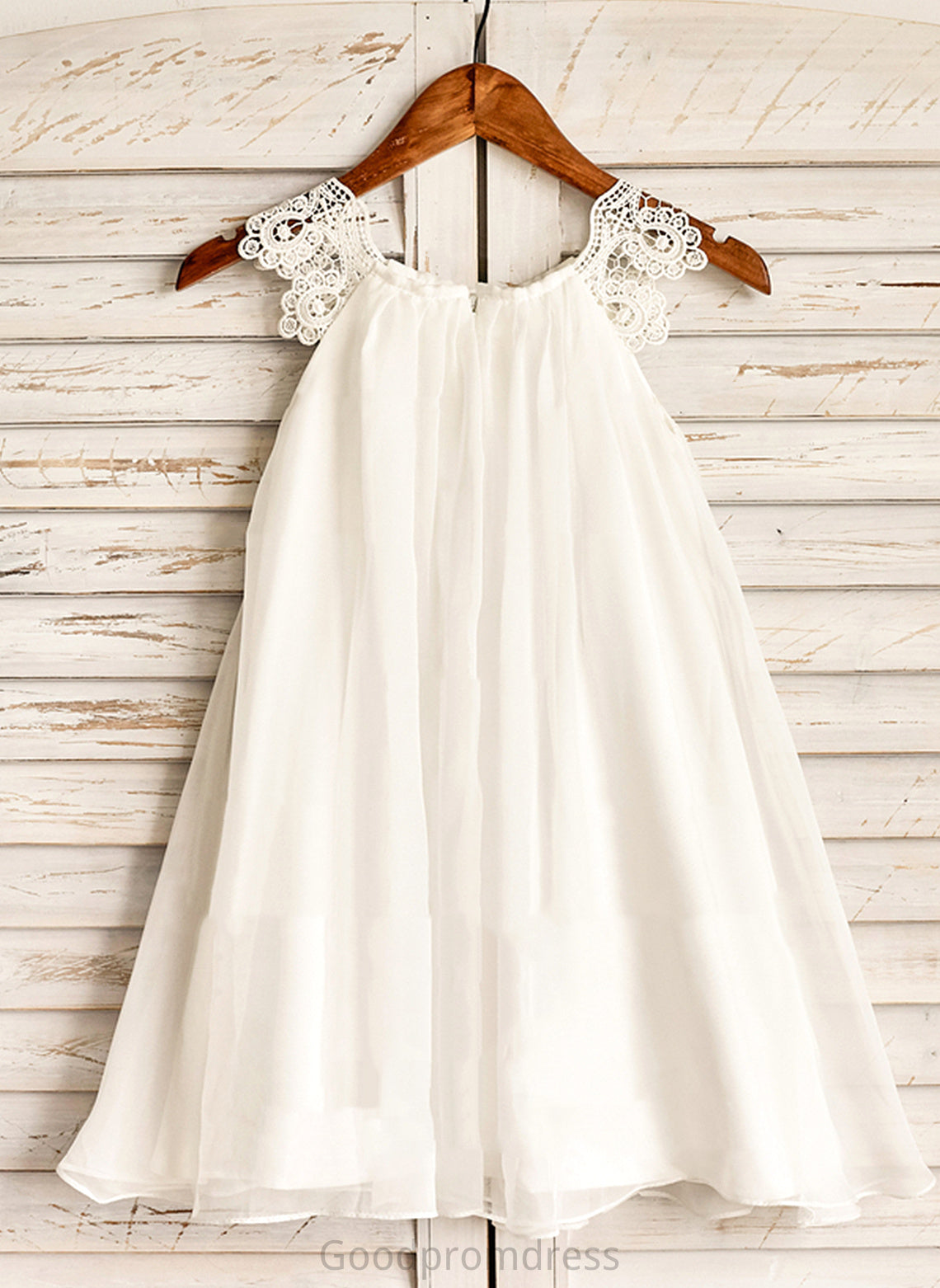 A-Line Sleeveless Chiffon Dress Girl Knee-length Lace Neck Kyla Flower Girl Dresses With - Scoop Flower