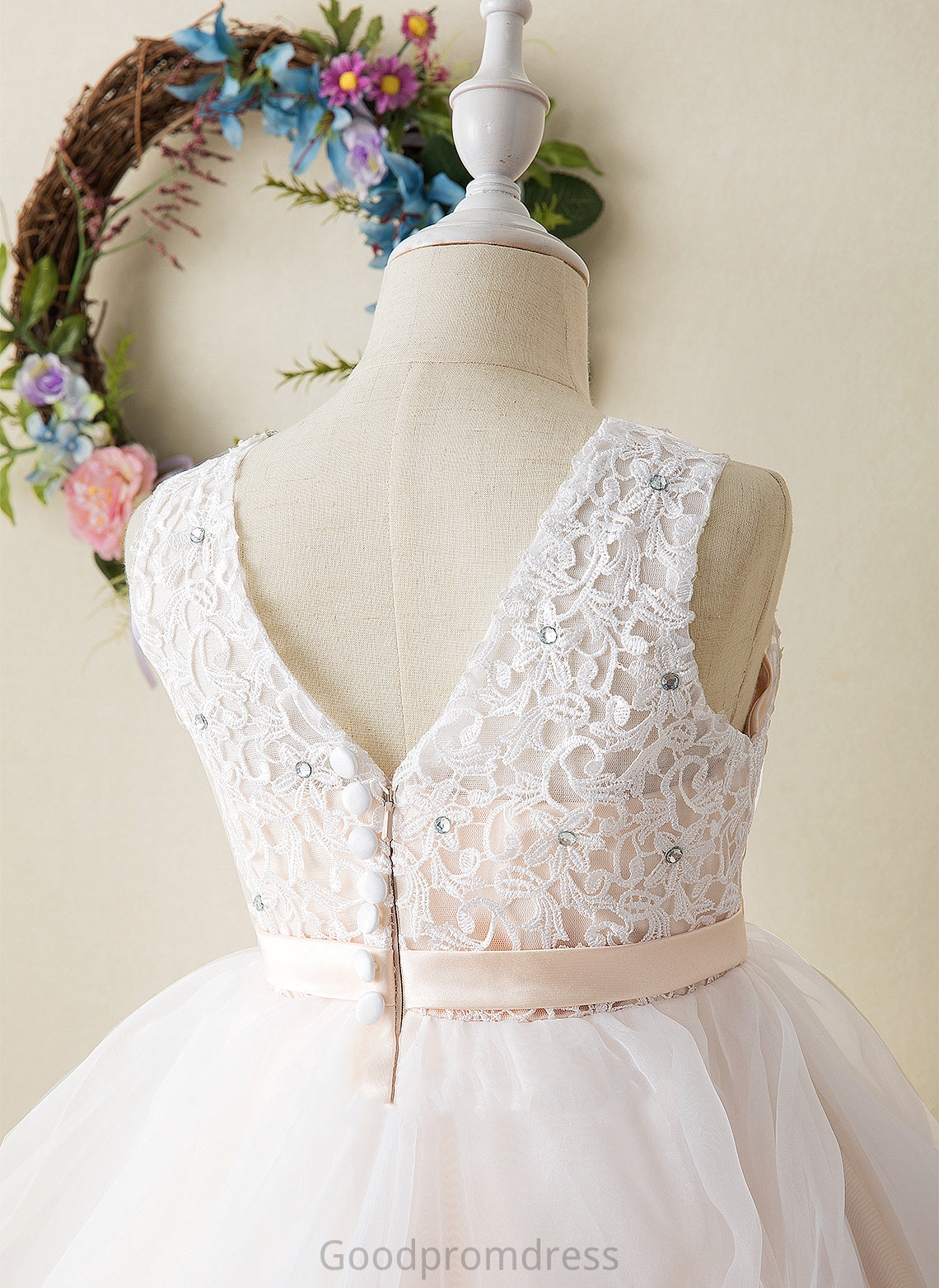 Tulle/Lace Flower Girl Dresses Yareli Ball-Gown/Princess - Tea-length Scoop Sleeveless Dress Flower Girl Neck