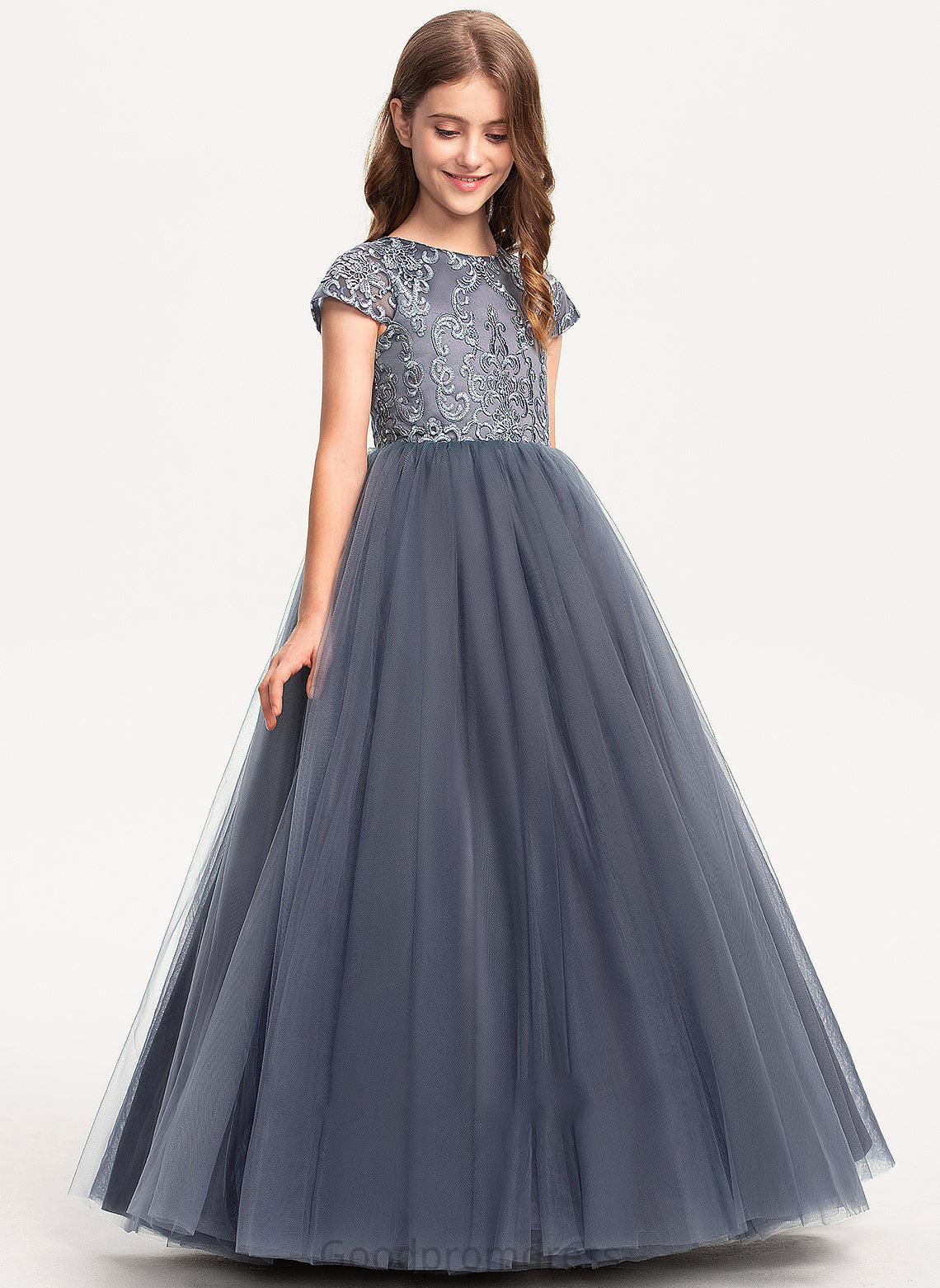 Junior Bridesmaid Dresses Ball-Gown/Princess Lace Floor-Length Neck Jaslene Scoop Tulle