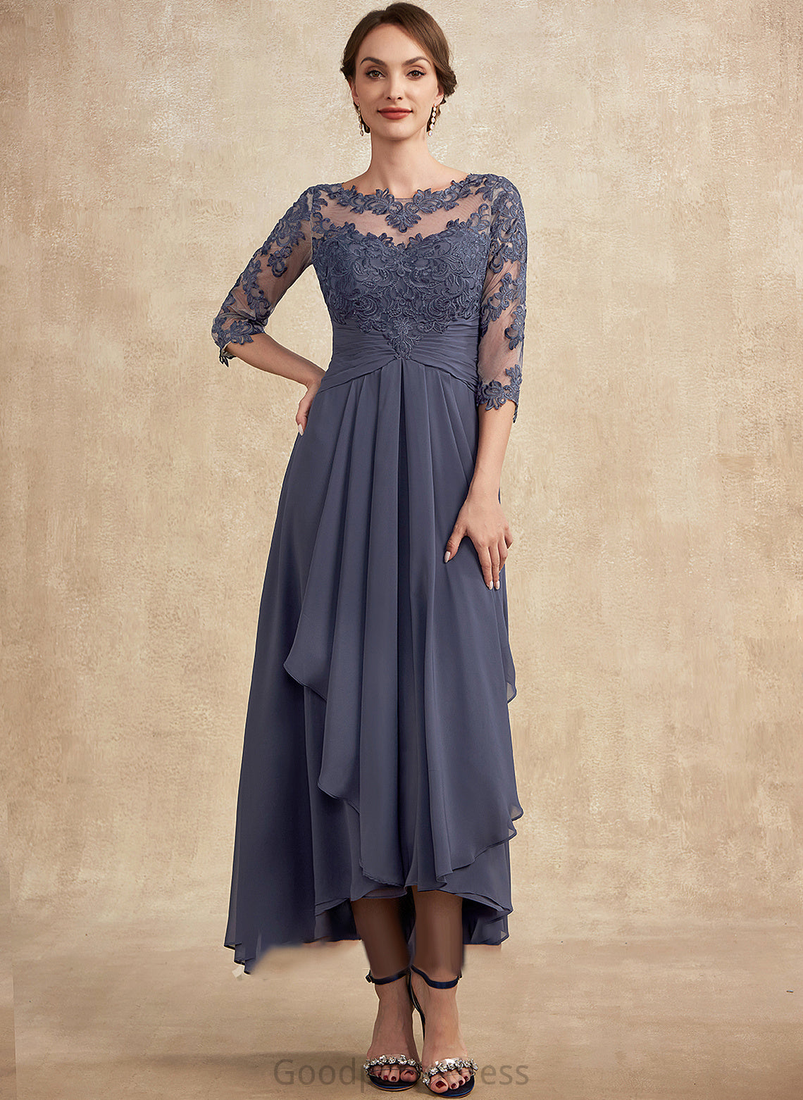 Neck Mother of A-Line With Mother of the Bride Dresses Elisa Dress Ruffle Bride Lace Chiffon the Asymmetrical Scoop