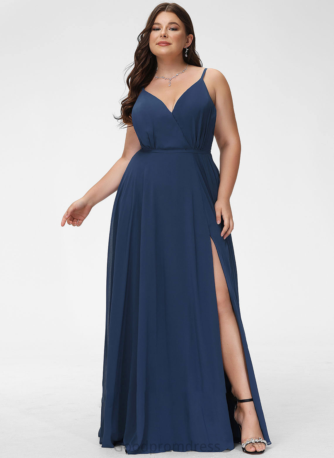 Silhouette SplitFront V-neck Fabric Neckline A-Line Embellishment Length Floor-Length Brynn V-Neck A-Line/Princess Bridesmaid Dresses