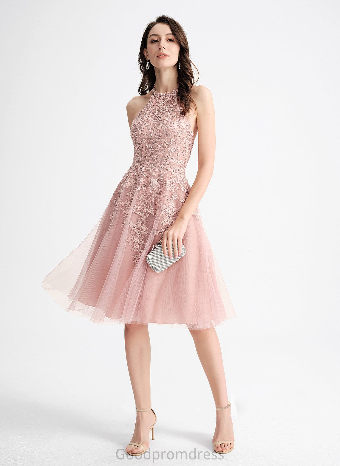 Neck Ashlee With Scoop A-Line Dress Tulle Homecoming Dresses Lace Knee-Length Homecoming