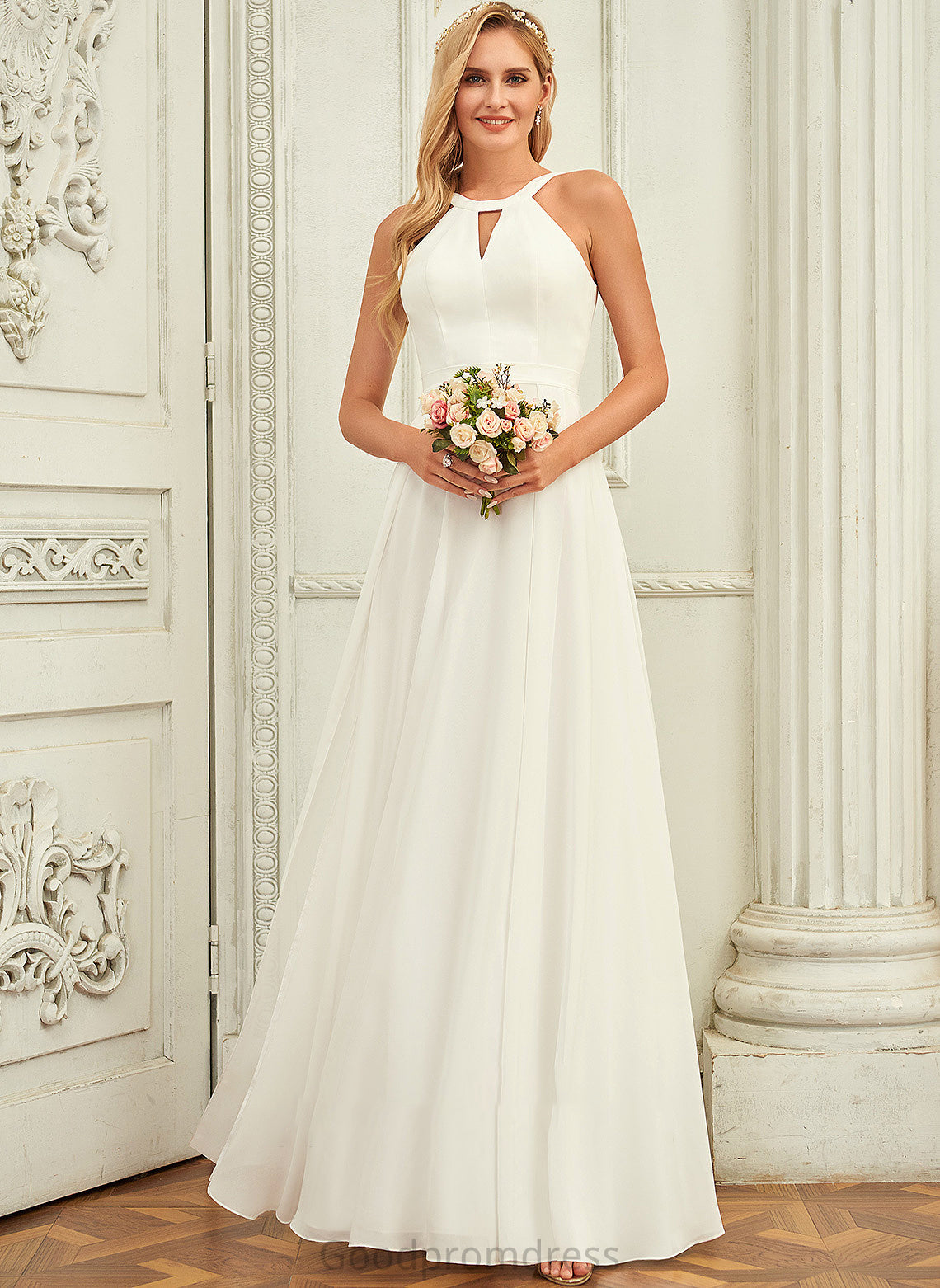 Wedding Dresses Scoop Neck Ingrid Chiffon Floor-Length Wedding A-Line Dress