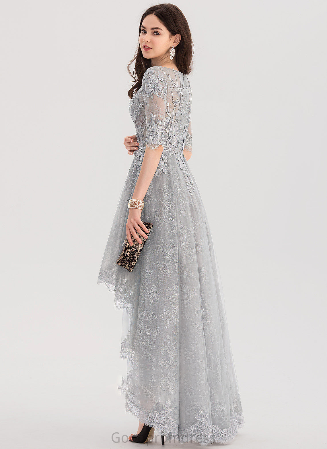 Asymmetrical Lace Neck Marlie Tulle Ball-Gown/Princess Scoop Prom Dresses