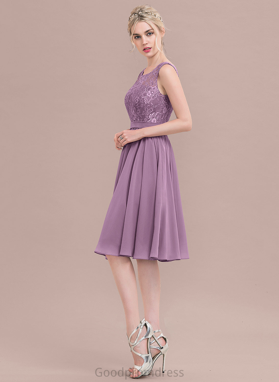 Silhouette Lace Straps SquareNeckline A-Line Length Fabric Knee-Length Neckline Dania Sleeveless Natural Waist Bridesmaid Dresses