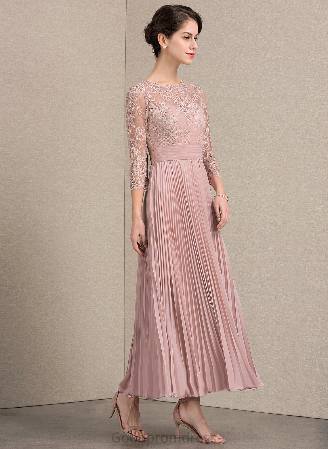 With Pleated Chiffon A-Line of Dress Ankle-Length Lace the Neck Mother Scoop Bride Kimberly Mother of the Bride Dresses