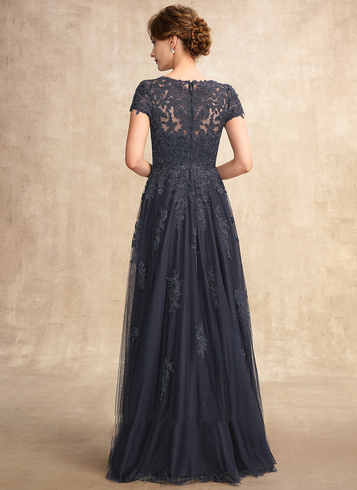 Regina the Mother of the Bride Dresses Scoop Lace of Beading Tulle Bride A-Line With Neck Dress Floor-Length Mother