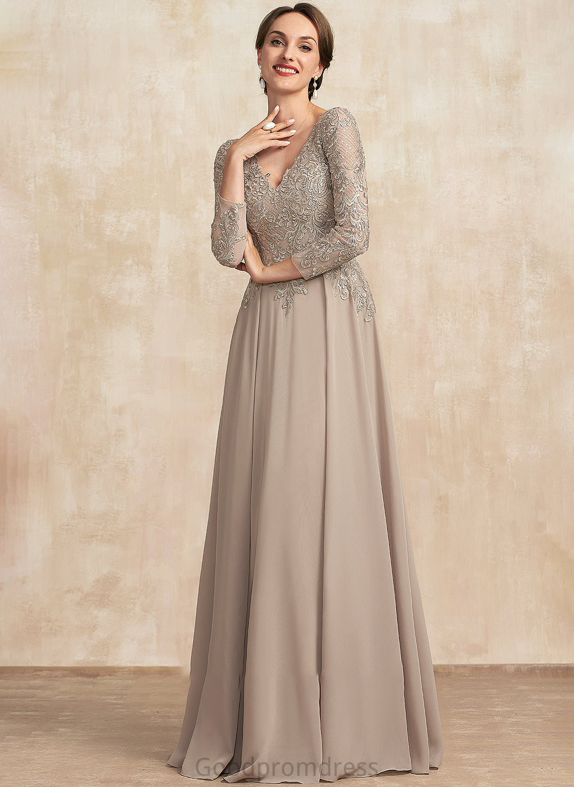 Floor-Length Dress Mother A-Line V-neck Lace Mother of the Bride Dresses of Chiffon Melany the Bride