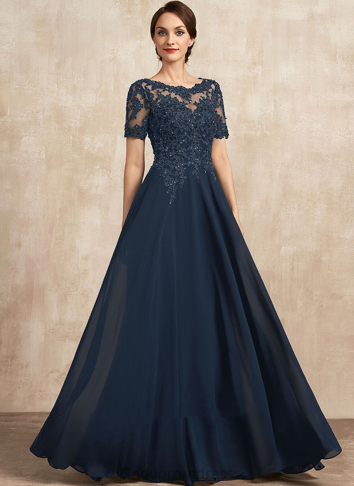 of Bride Sequins Beading With Chiffon Mother of the Bride Dresses the Dress Neck Aniya Floor-Length A-Line Scoop Mother Lace