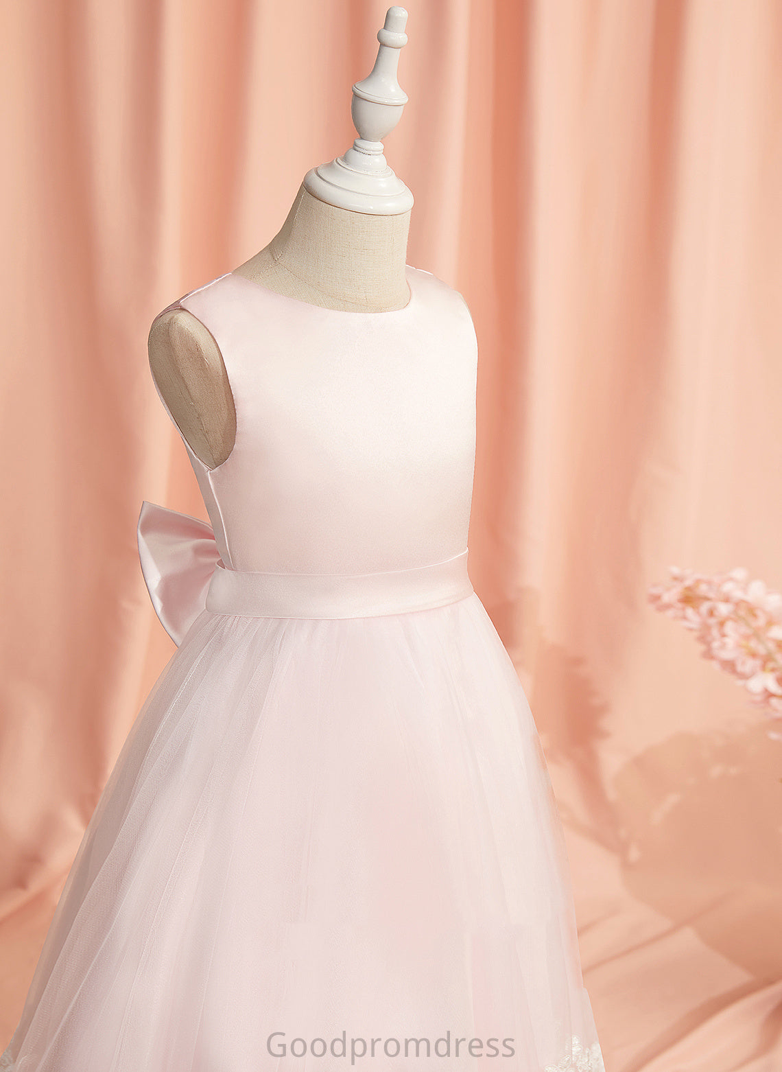 Neck - Lace/Bow(s) Ball-Gown/Princess Flower Girl Dresses Flower Dress Shirley Girl Tea-length Scoop Satin/Tulle Sleeveless With