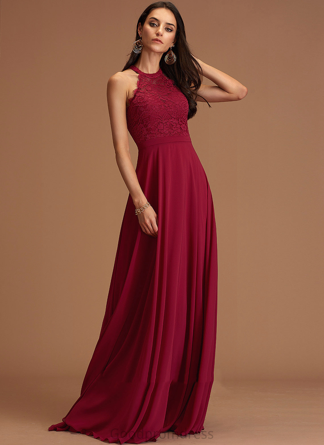 Chiffon Floor-Length A-Line Scoop Lace Prom Dresses Mckenzie