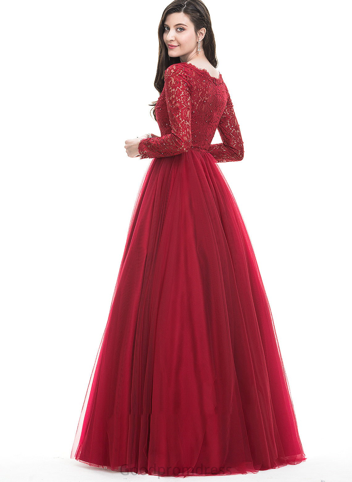 Ball-Gown/Princess Tulle With Sequins Aniya Prom Dresses Floor-Length V-neck Beading