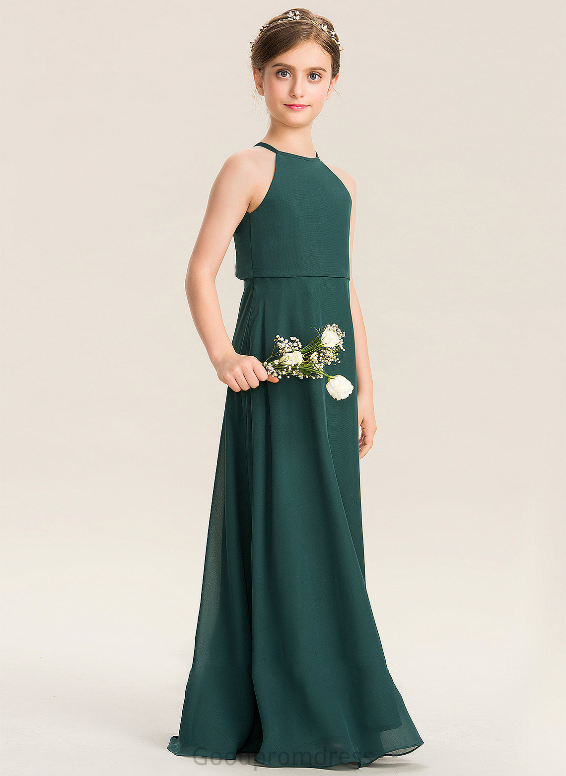 Junior Bridesmaid Dresses Scoop Cynthia Chiffon Floor-Length Neck A-Line